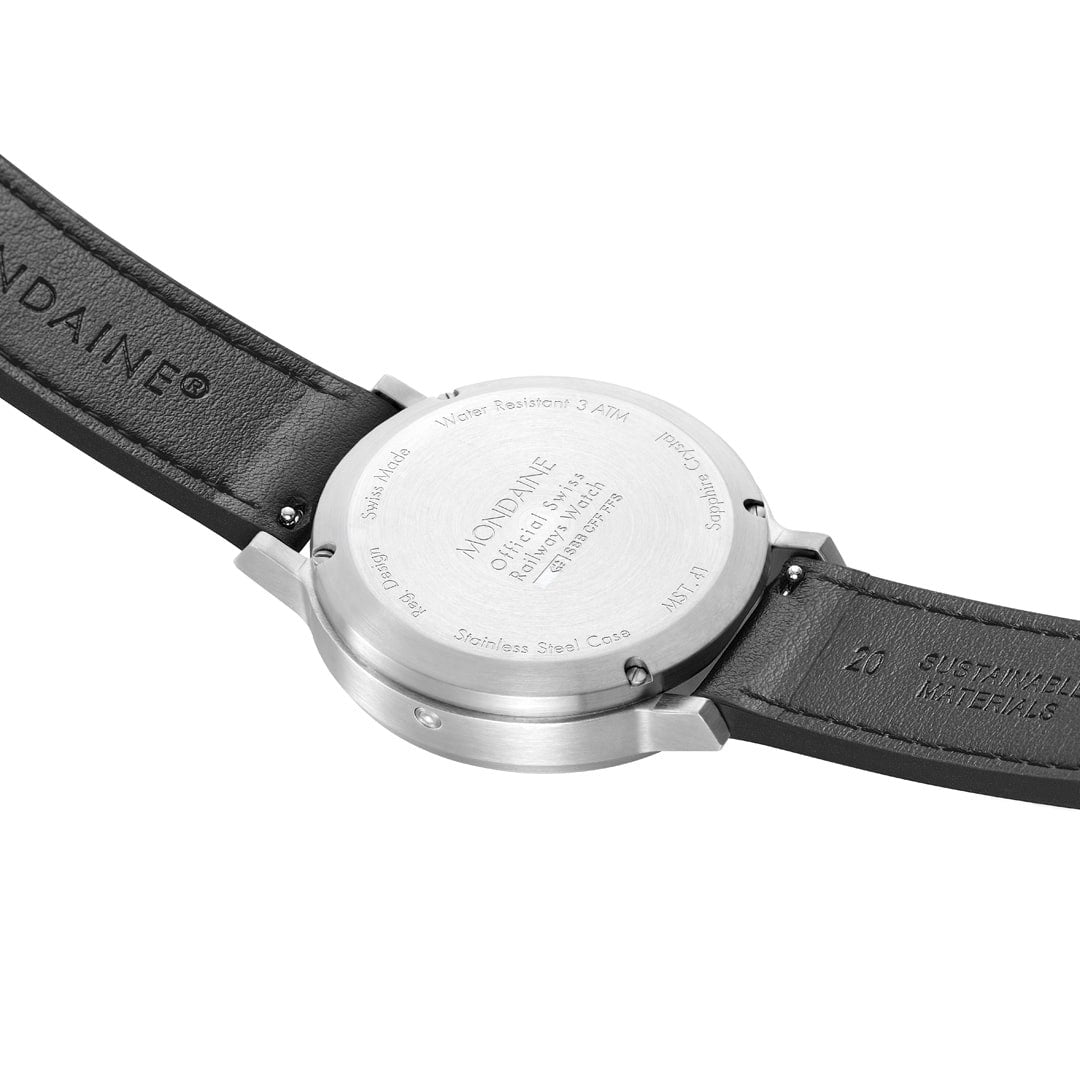 Mondaine Stop2go Orologio Nero 41 mm Ecopelle