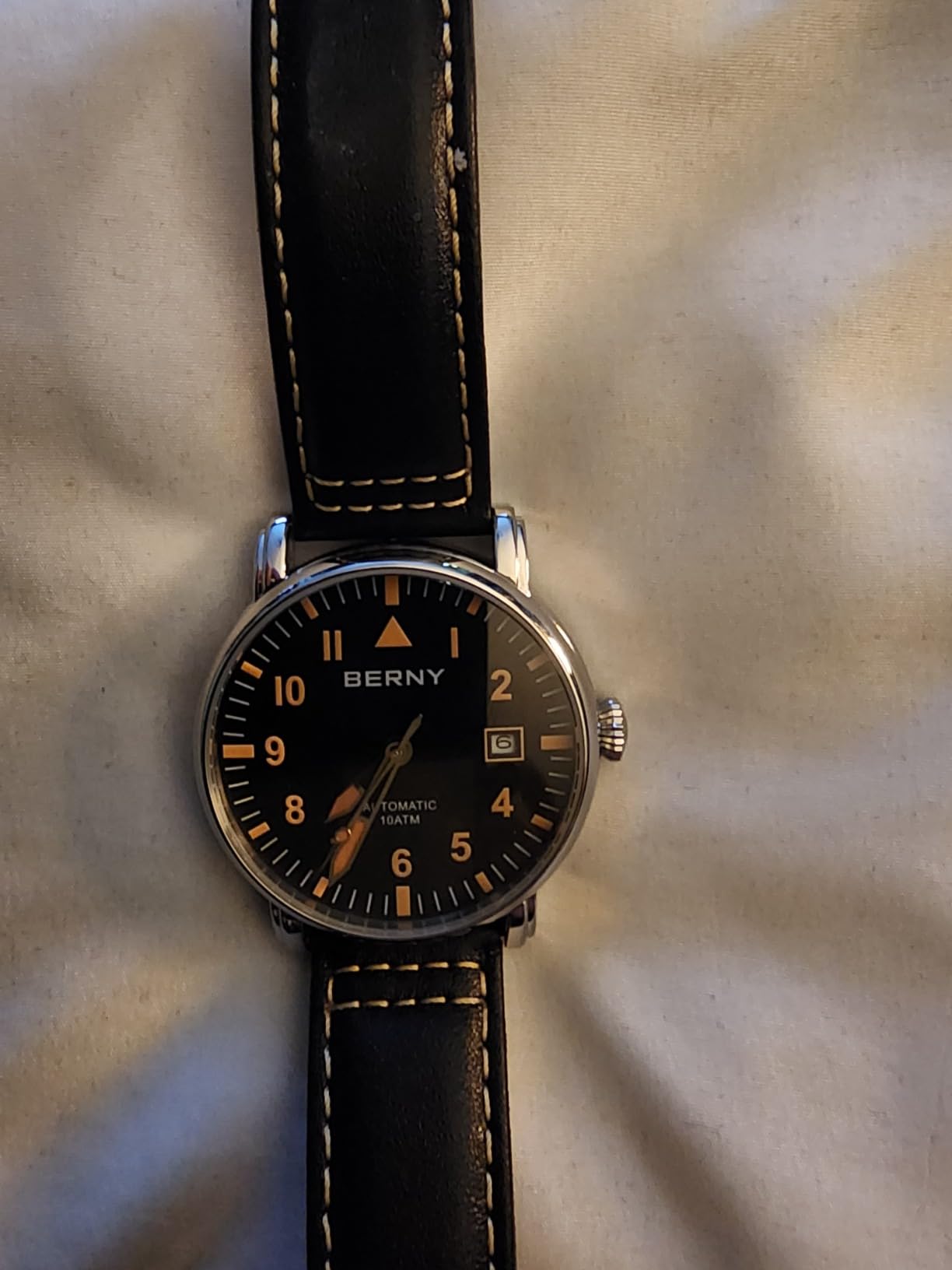 Berny Aviation orologio automatico uomo nero pelle