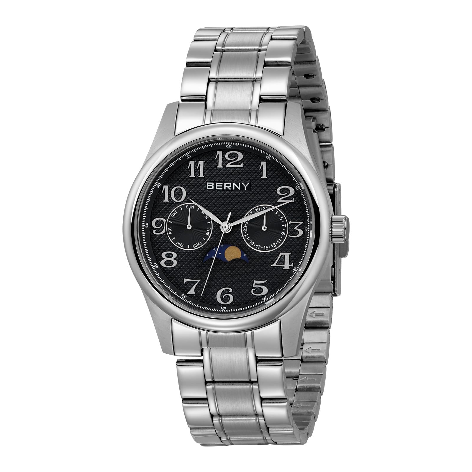 Berny Orologio Uomo Fase Lunare Bianco Acciaio