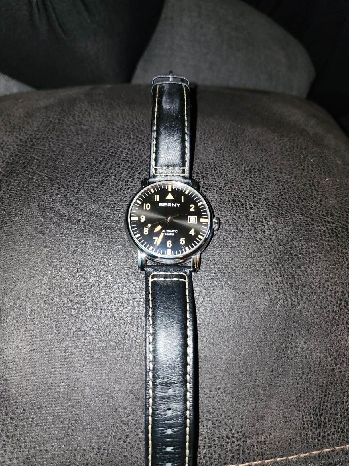 Berny Aviation orologio automatico uomo nero pelle