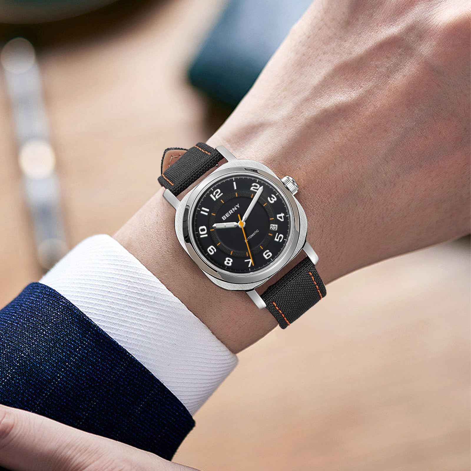 Berny orologio automatico zaffiro nero luminoso