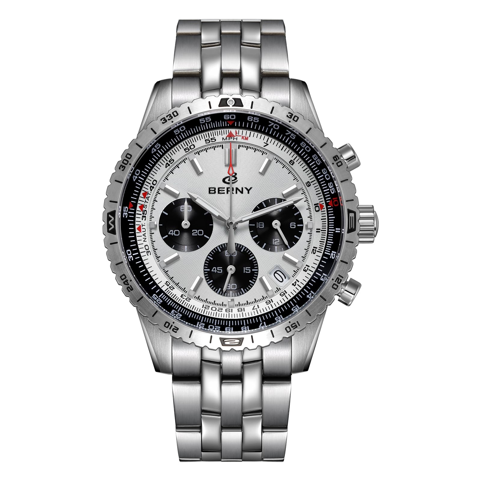 Berny Cronografo Orologio Uomo Bianco Impermeabile