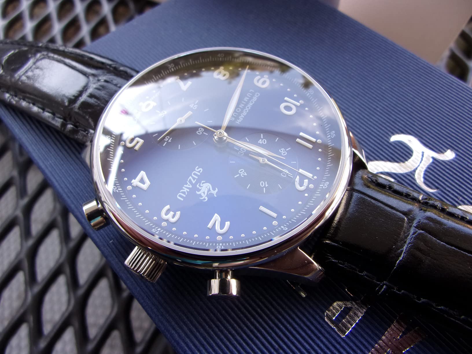 Suzaku Chronograph Orologio Quarzo Uomo 40 mm Blu Pelle