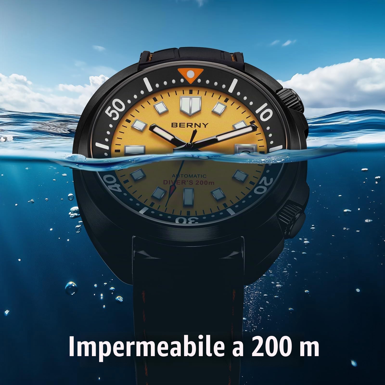 Berny Diver orologio automatico uomo giallo 200M