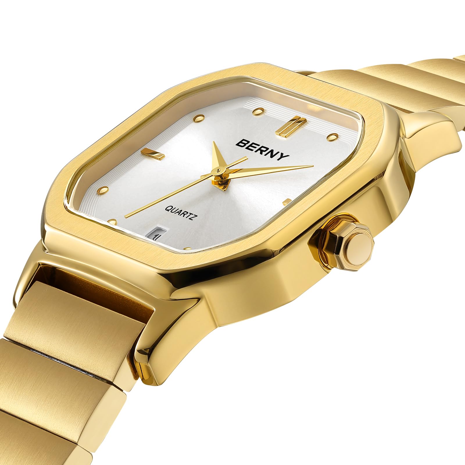 Berny orologio al quarzo quadrato bianco acciaio