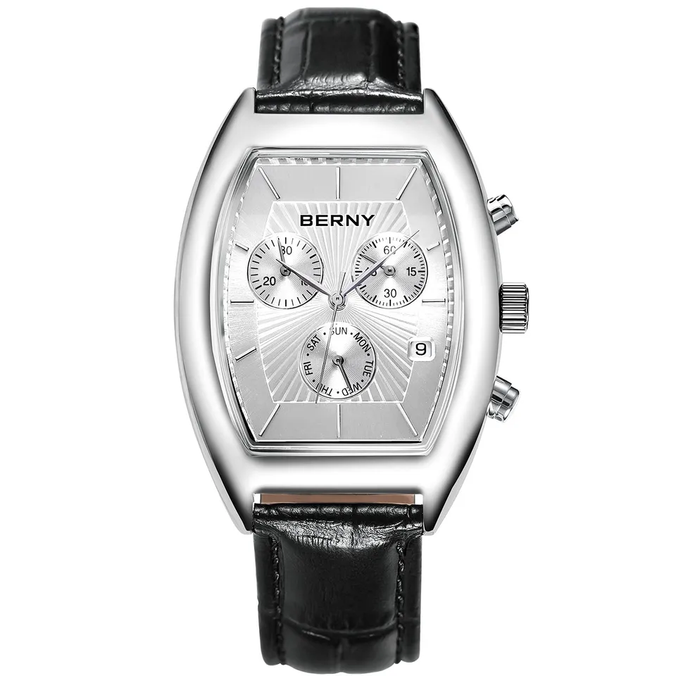 Berny Orologio Uomo Pelle Rettangolare Retrò