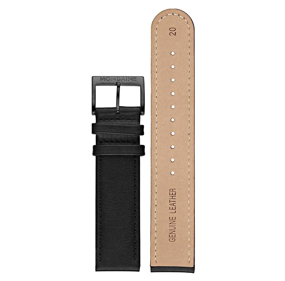 Mondaine cinturino 20 mm nero pelle fibbia nera