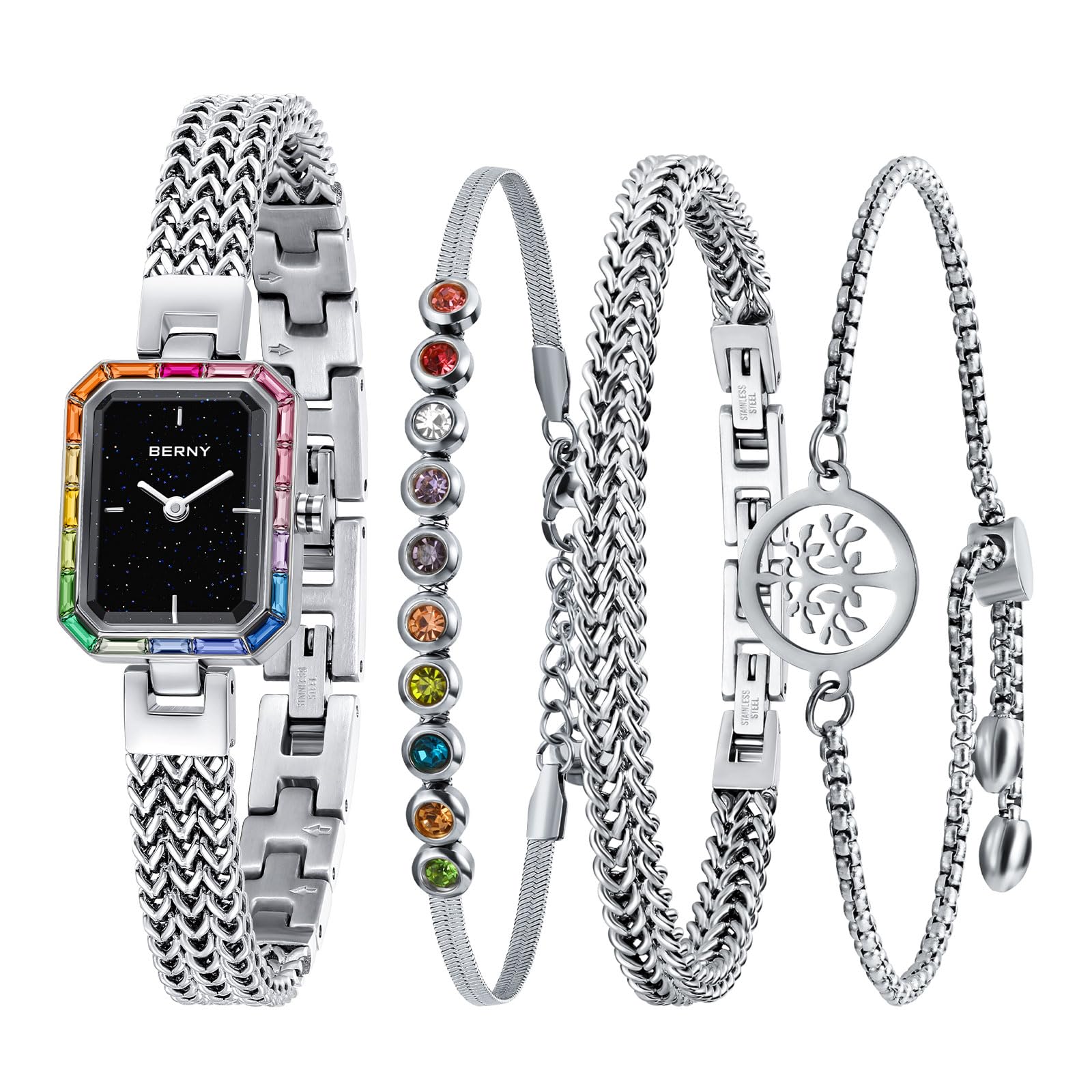Berny Petite Orologio Donna Bracciale Bianco Pietre Set
