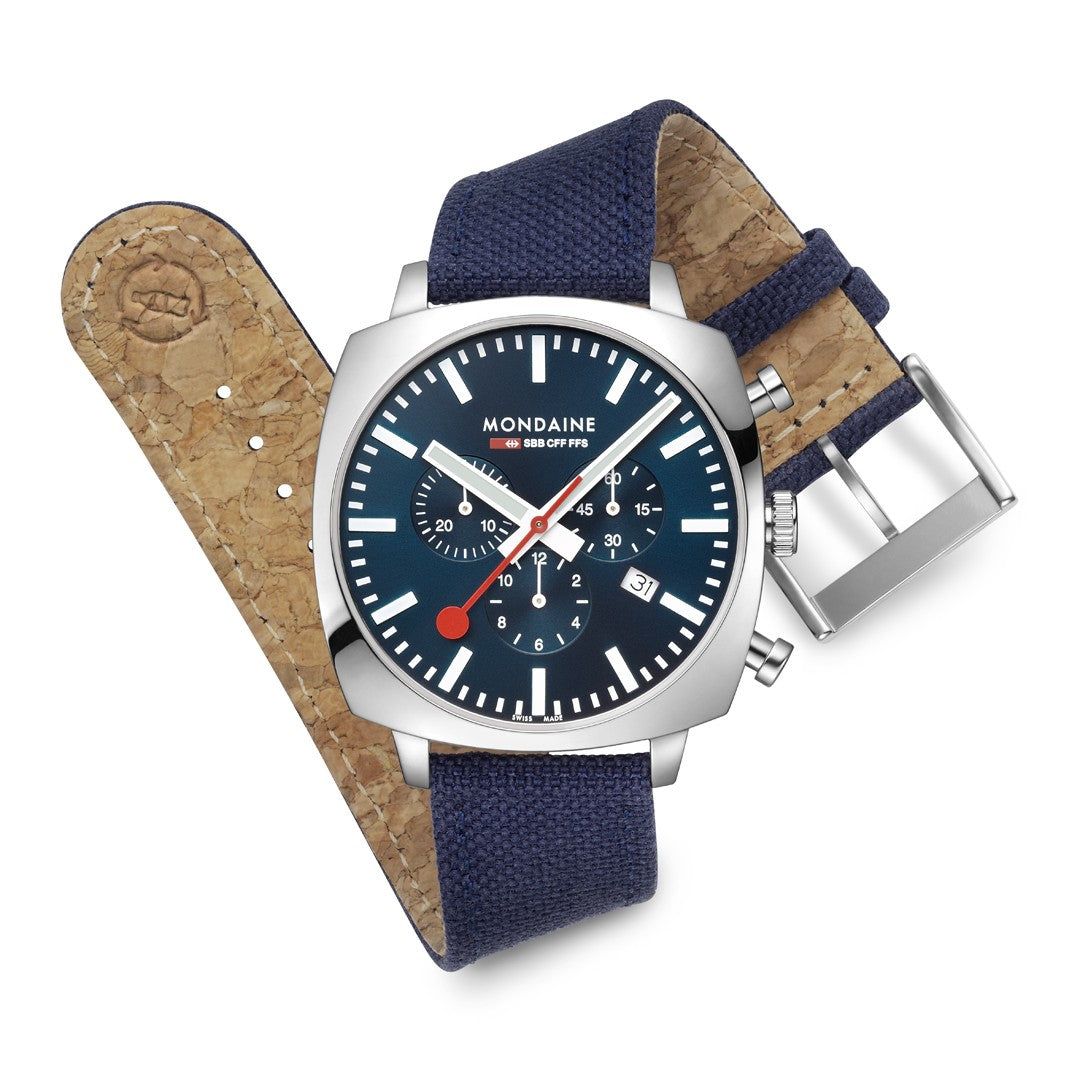 Mondaine Grand Cushion cronografo 41 mm blu