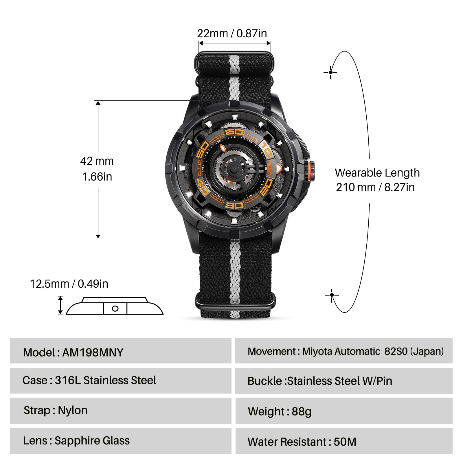 Berny orologio automatico uomo nero-org 50M