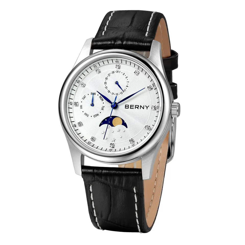 Berny orologio donna multifunzione pelle bianco fasi lunari