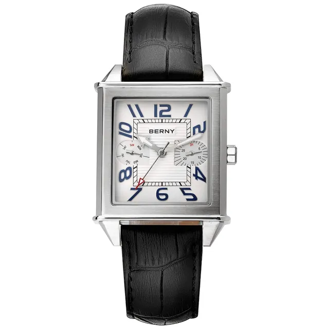 Berny Orologio Uomo Quadrato Quarzo Bianco Pelle