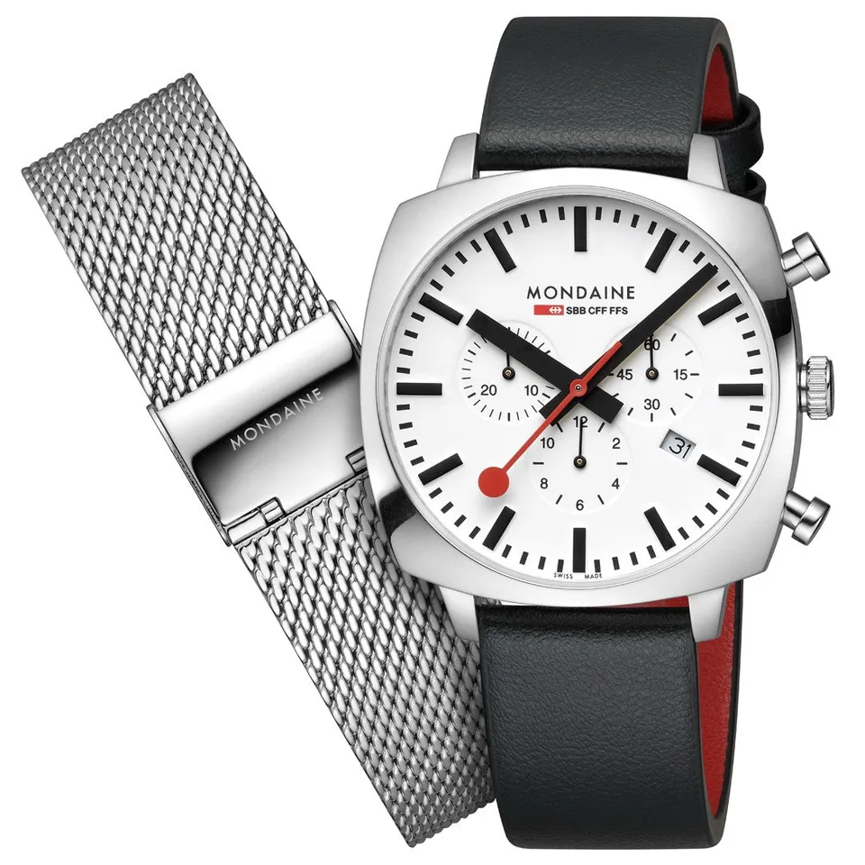 Mondaine Grand Cushion Bianco 41mm cronografo zaffiro