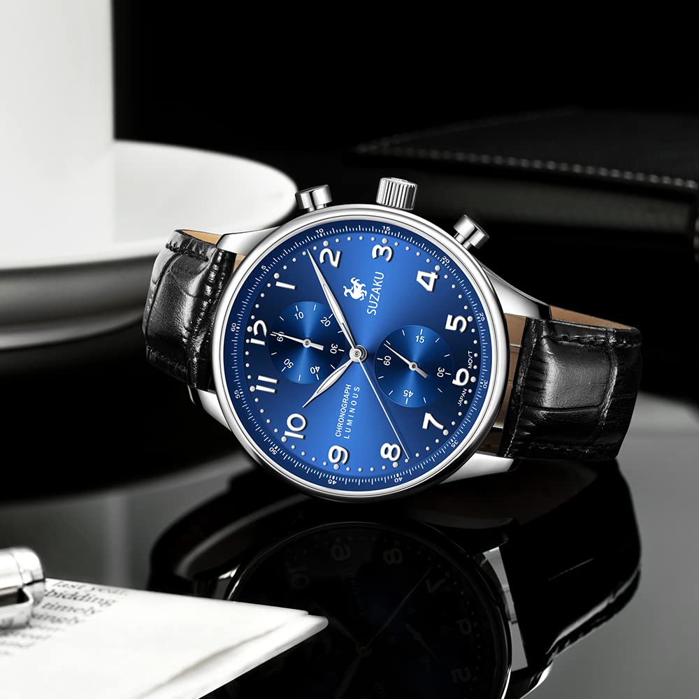 Suzaku Chronograph Orologio Quarzo Uomo 40 mm Blu Pelle