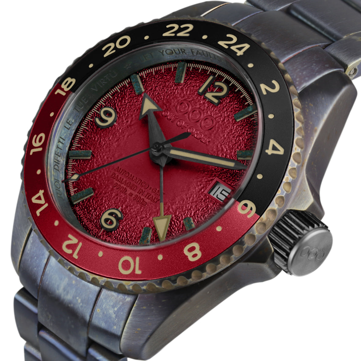 Out Of Order Trecento Rosso Rubino orologio GMT 40mm acciaio