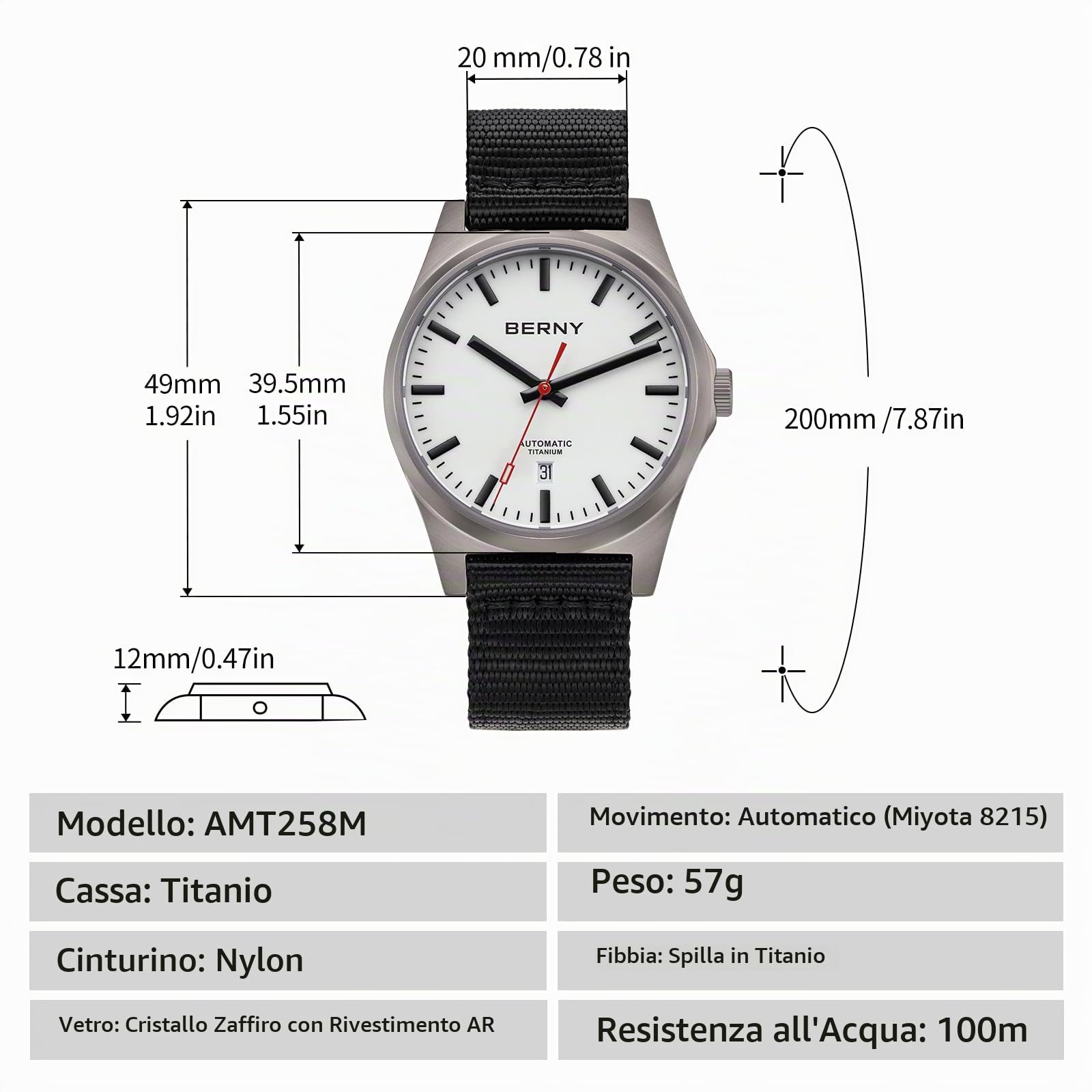 Berny Titanium Collection orologio automatico titanio zaffiro 10ATM