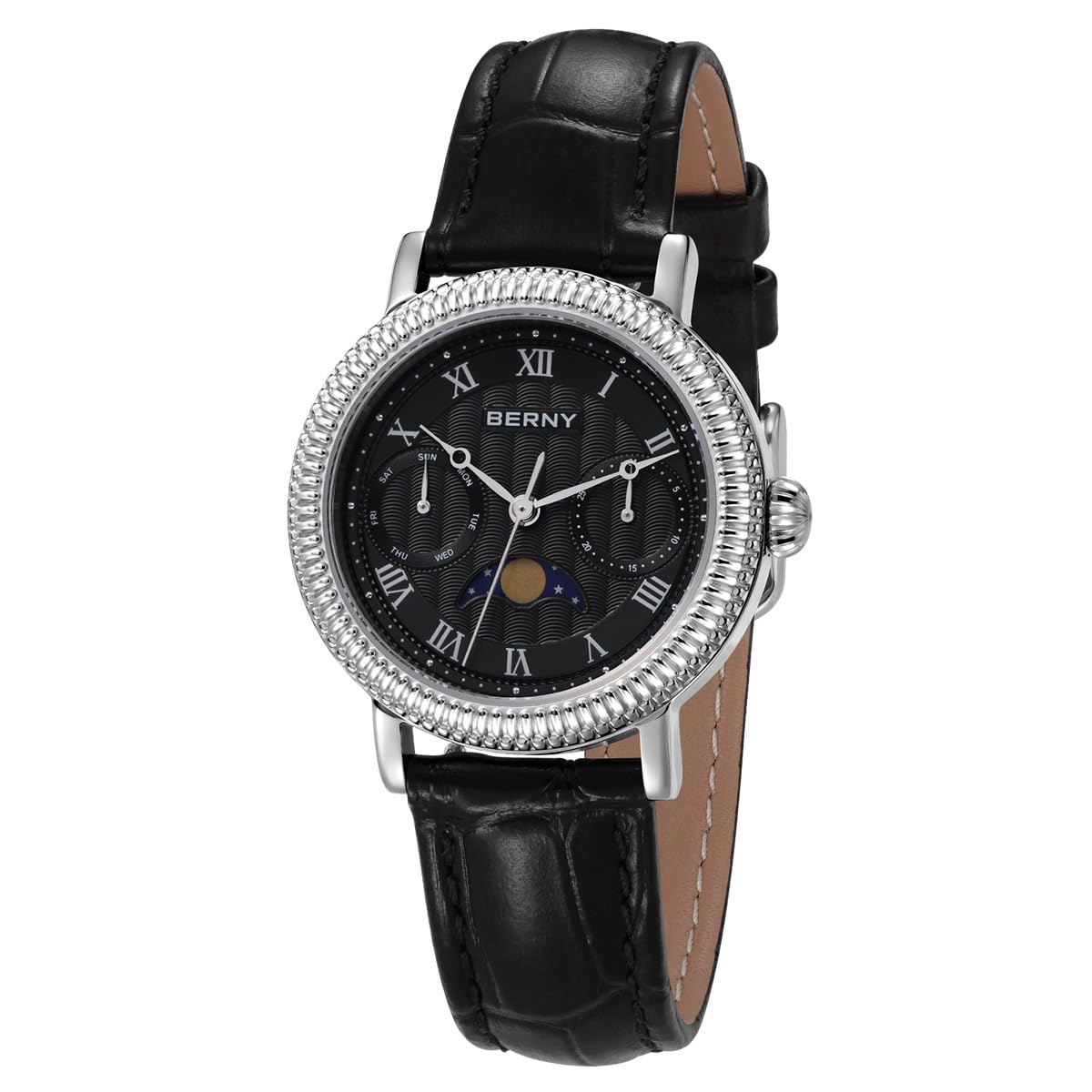 Berny Orologio Donna Fasi Lunari Oro e Bianco Pelle
