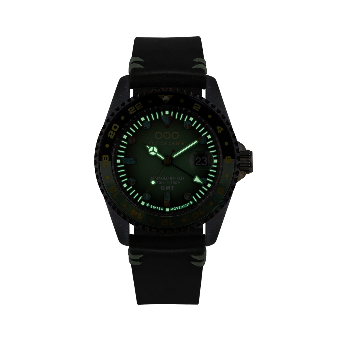 Out Of Order GMT New York Green orologio GMT 44 mm pelle