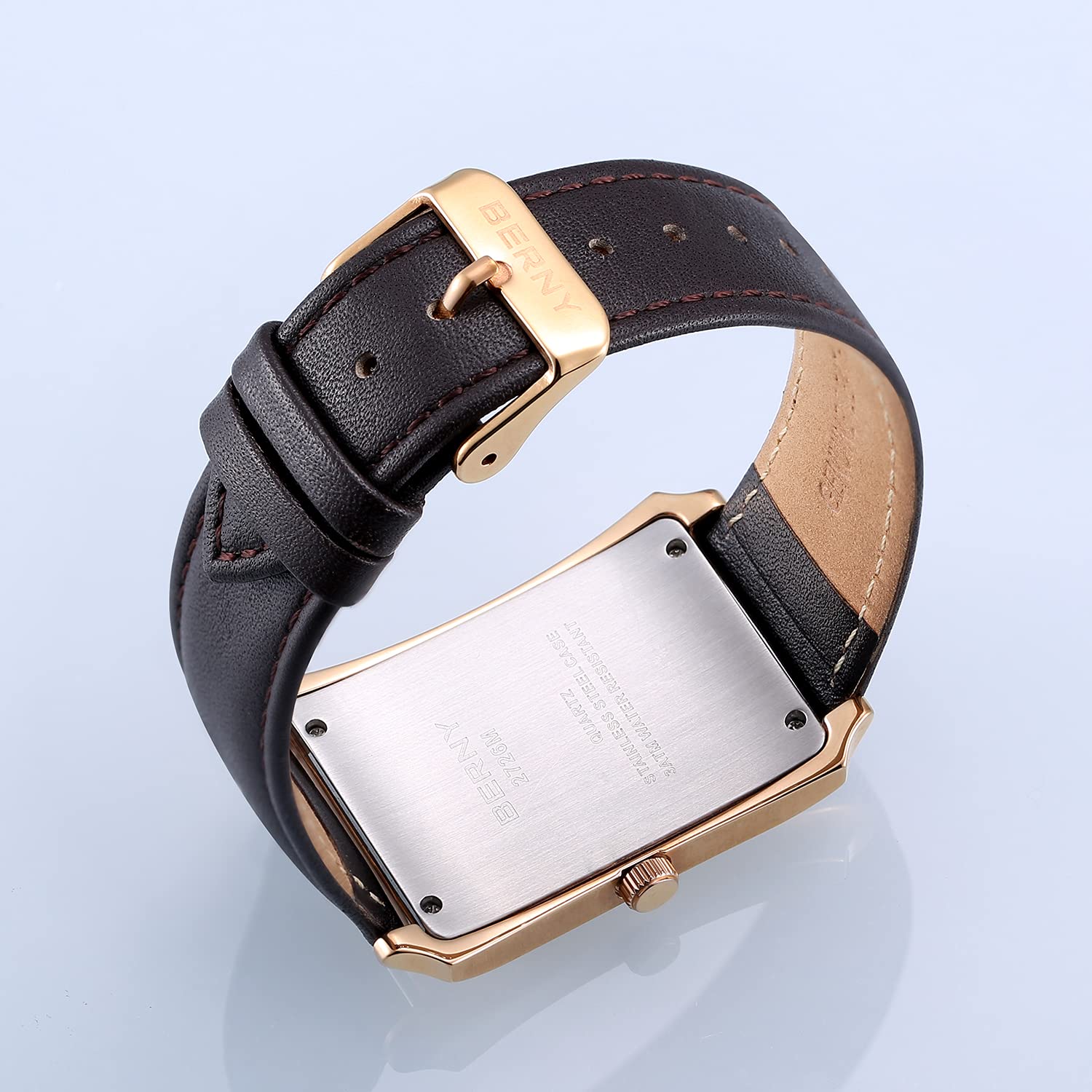 Berny Casual Orologio Uomo Nero Quarzo Pelle Rettangolare