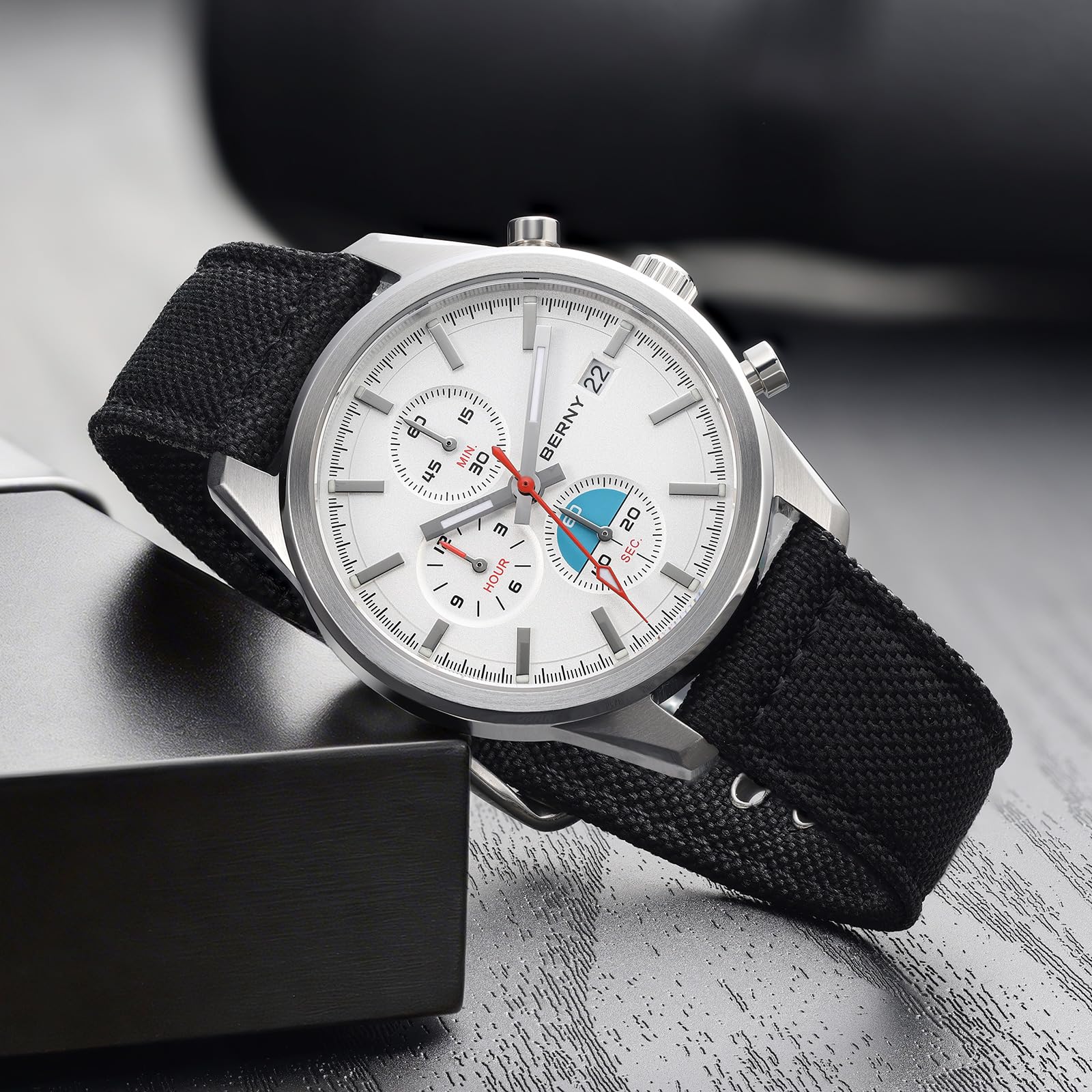 Berny Cronografo Orologio Uomo Bianco-1 50M Impermeabile