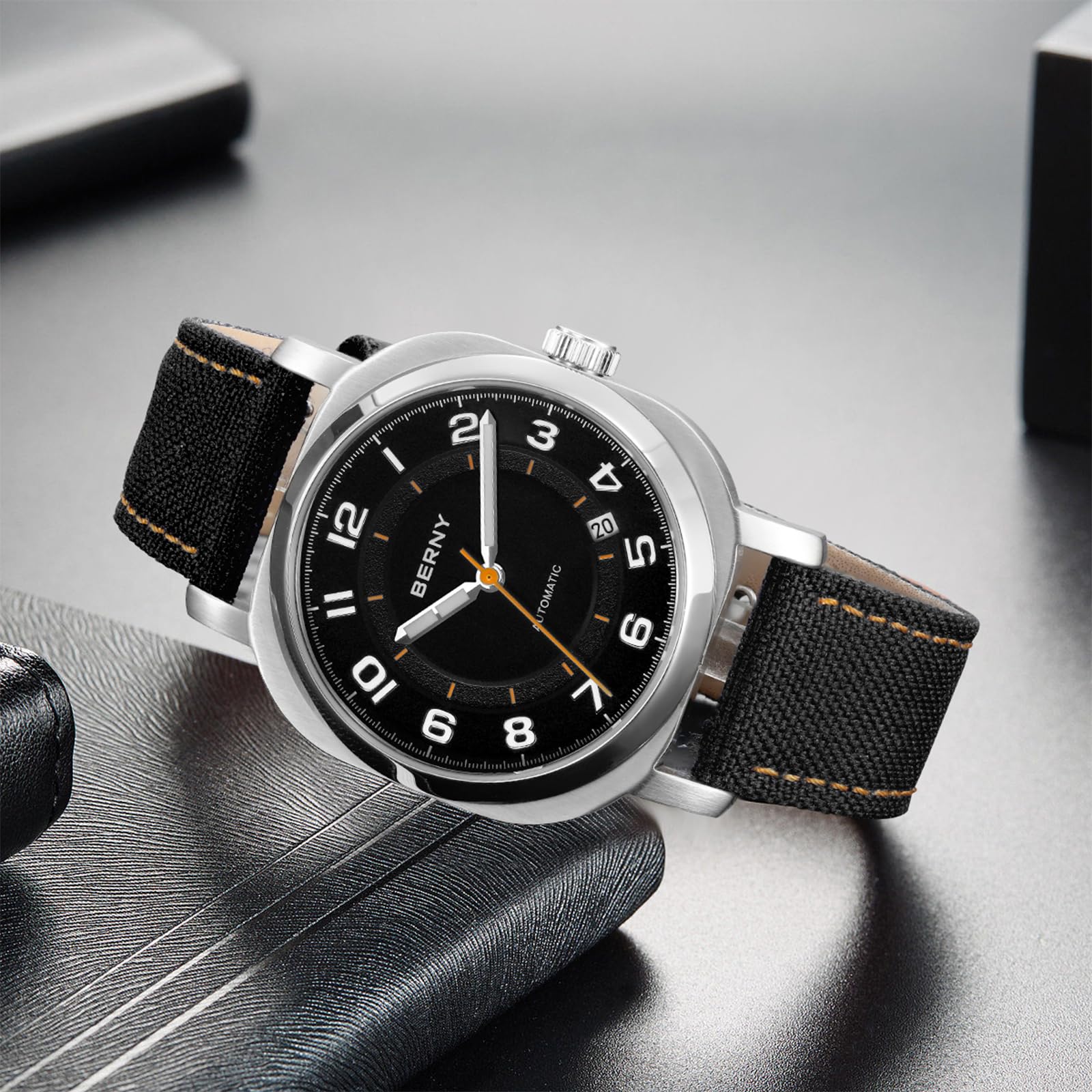 Berny orologio automatico zaffiro nero luminoso