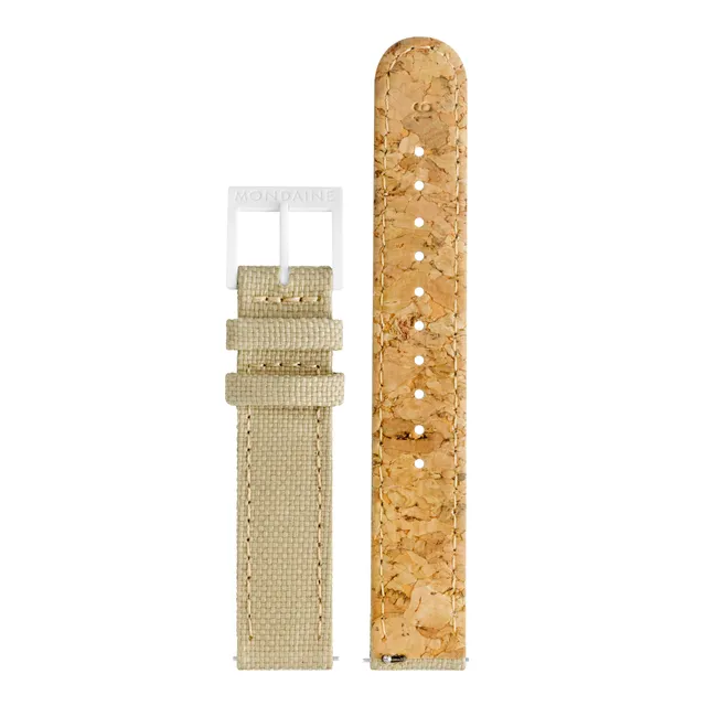 Mondaine Essence cinturino tessuto kaki 16 mm sughero