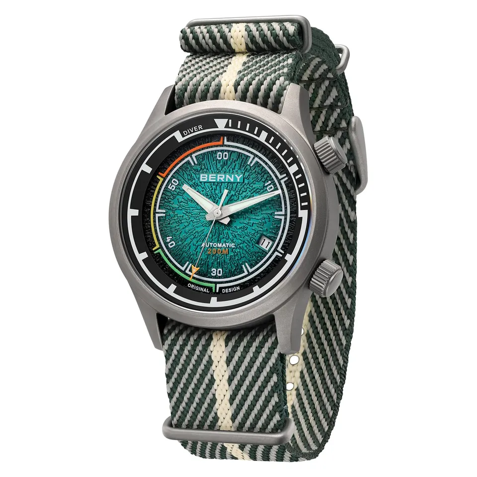 Berny Diver Orologio Automatico Uomo Verde Marrs 200M