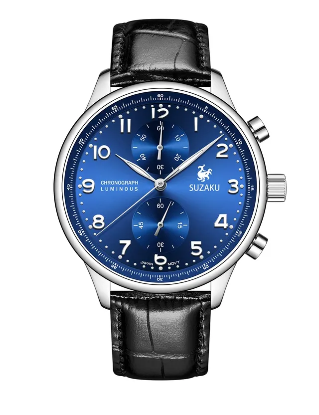 Suzaku Chronograph Orologio Quarzo Uomo 40 mm Blu Pelle