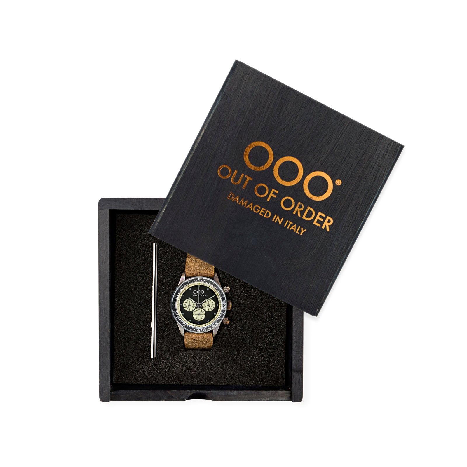 Out Of Order Cronografo Brown Black orologio crono 42mm pelle