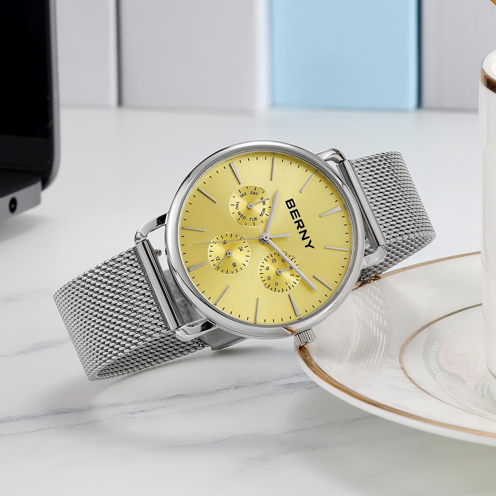 Berny orologio al quarzo mesh oro impermeabile