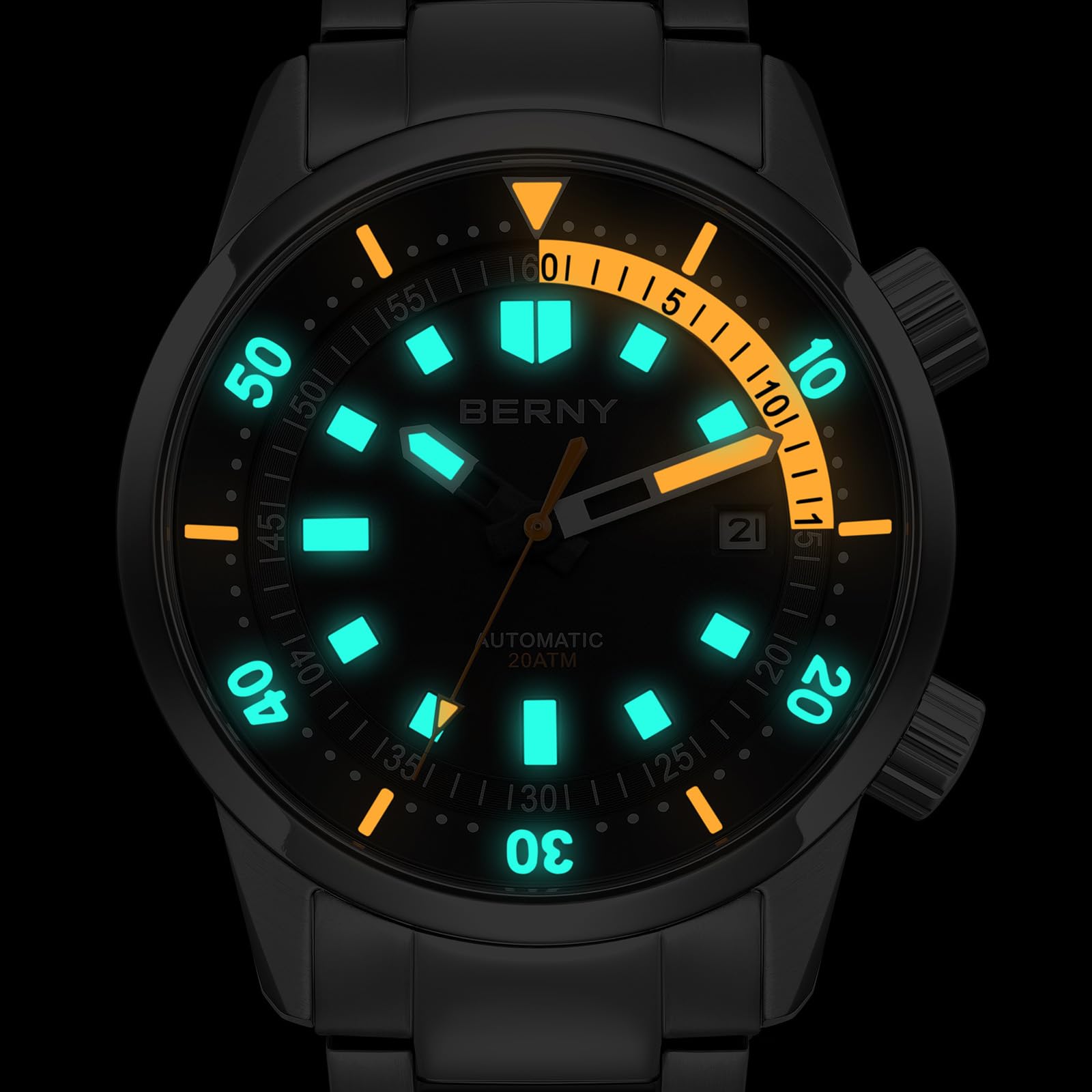 Berny Diver Orologio Uomo Automatico Nero 20ATM