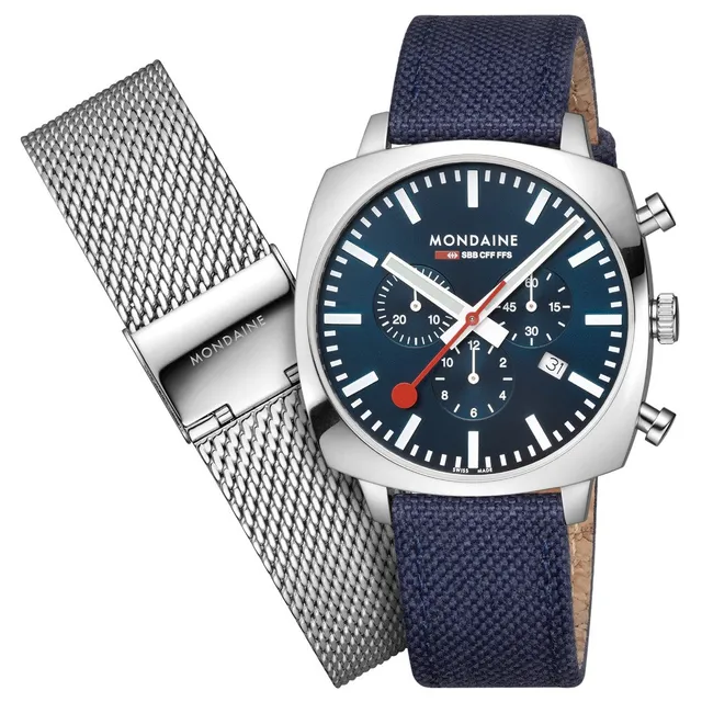 Mondaine Grand Cushion cronografo 41 mm blu