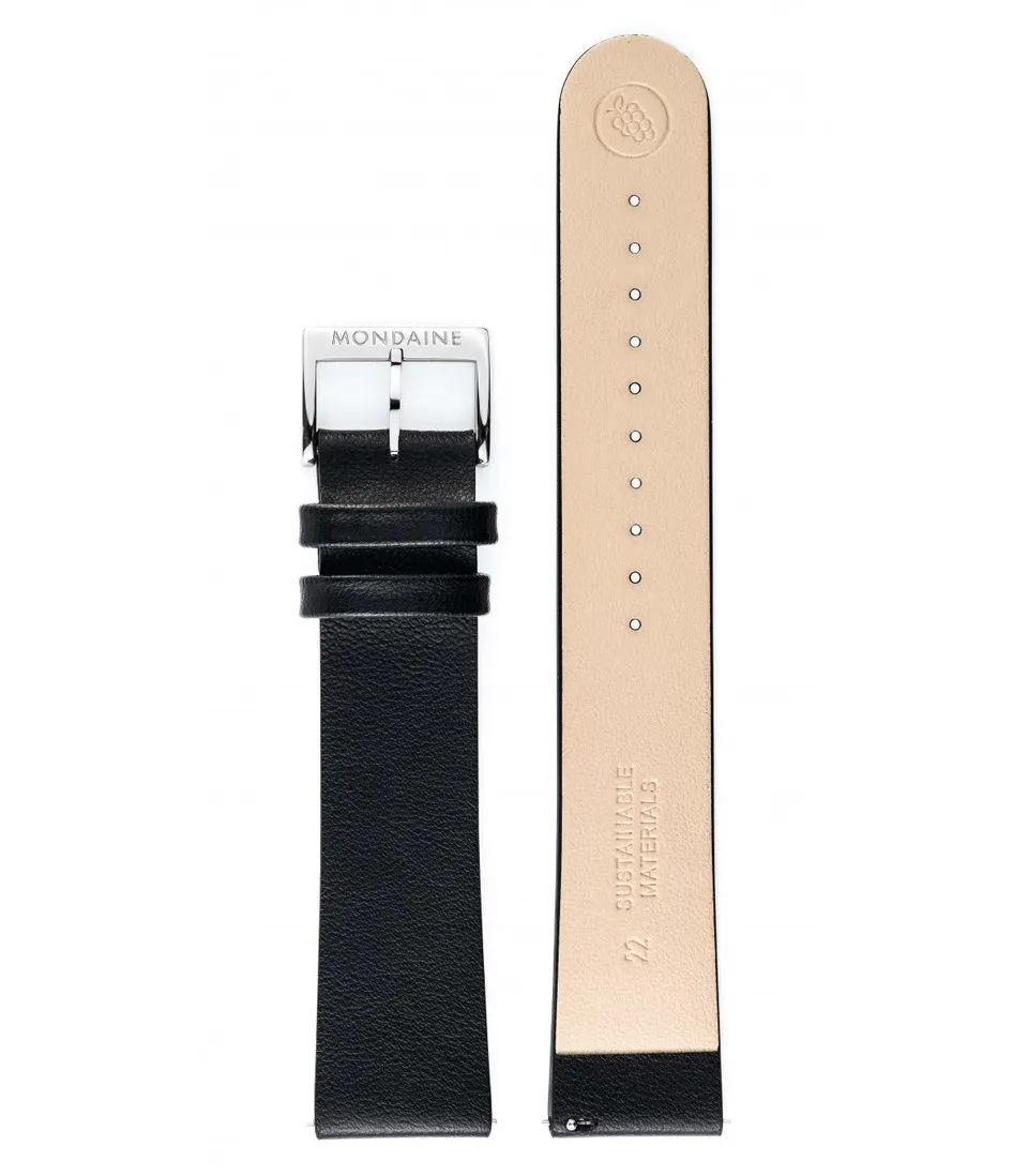 Mondaine cinturino 20mm nero ecopelle extra lungo