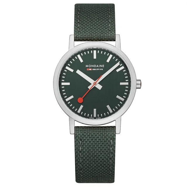 Mondaine Classic orologio 36 mm verde tessuto