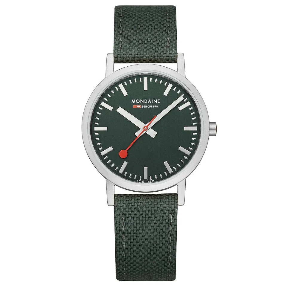 Mondaine Classic orologio 36 mm verde tessuto