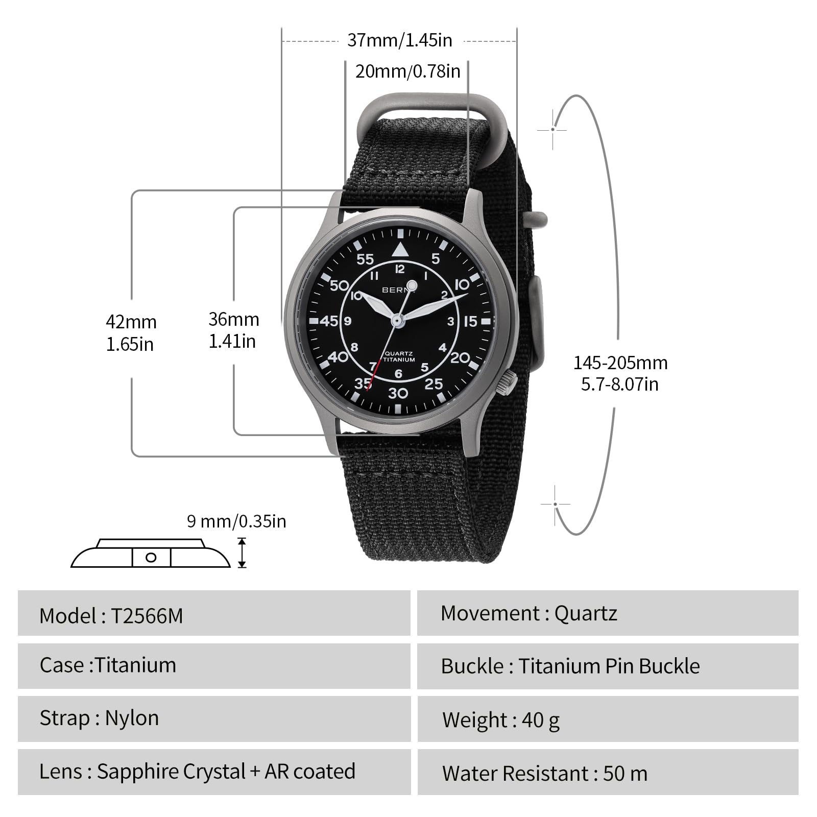 Berny Titanium orologio quarzo uomo nero titanio