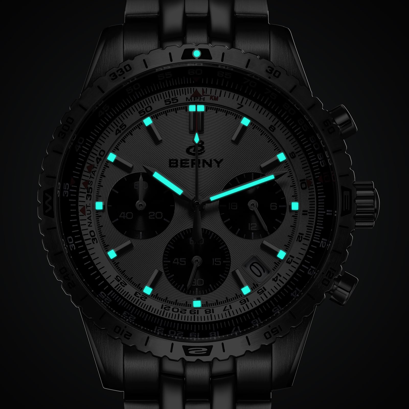Berny Cronografo Orologio Uomo Bianco Impermeabile