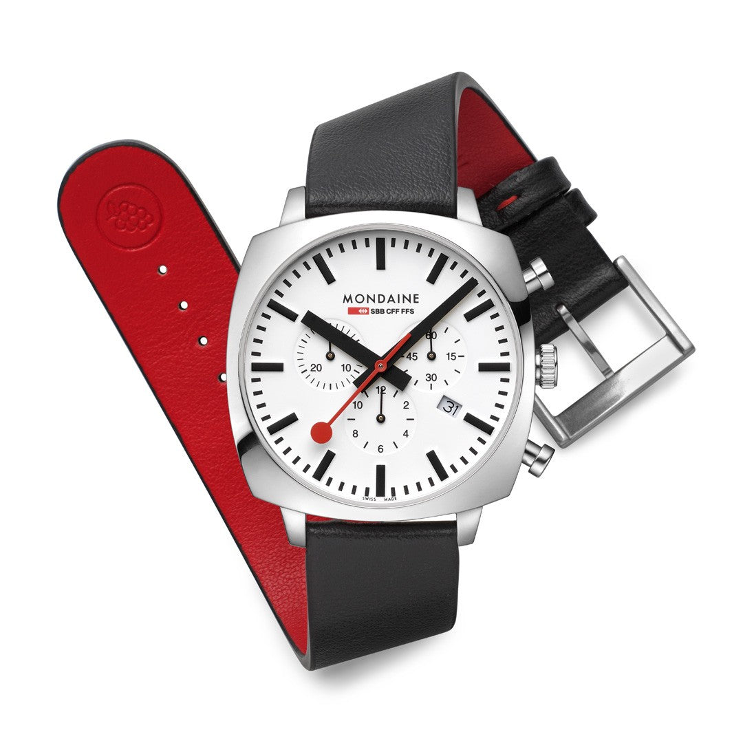 Mondaine Grand Cushion Bianco 41mm cronografo zaffiro