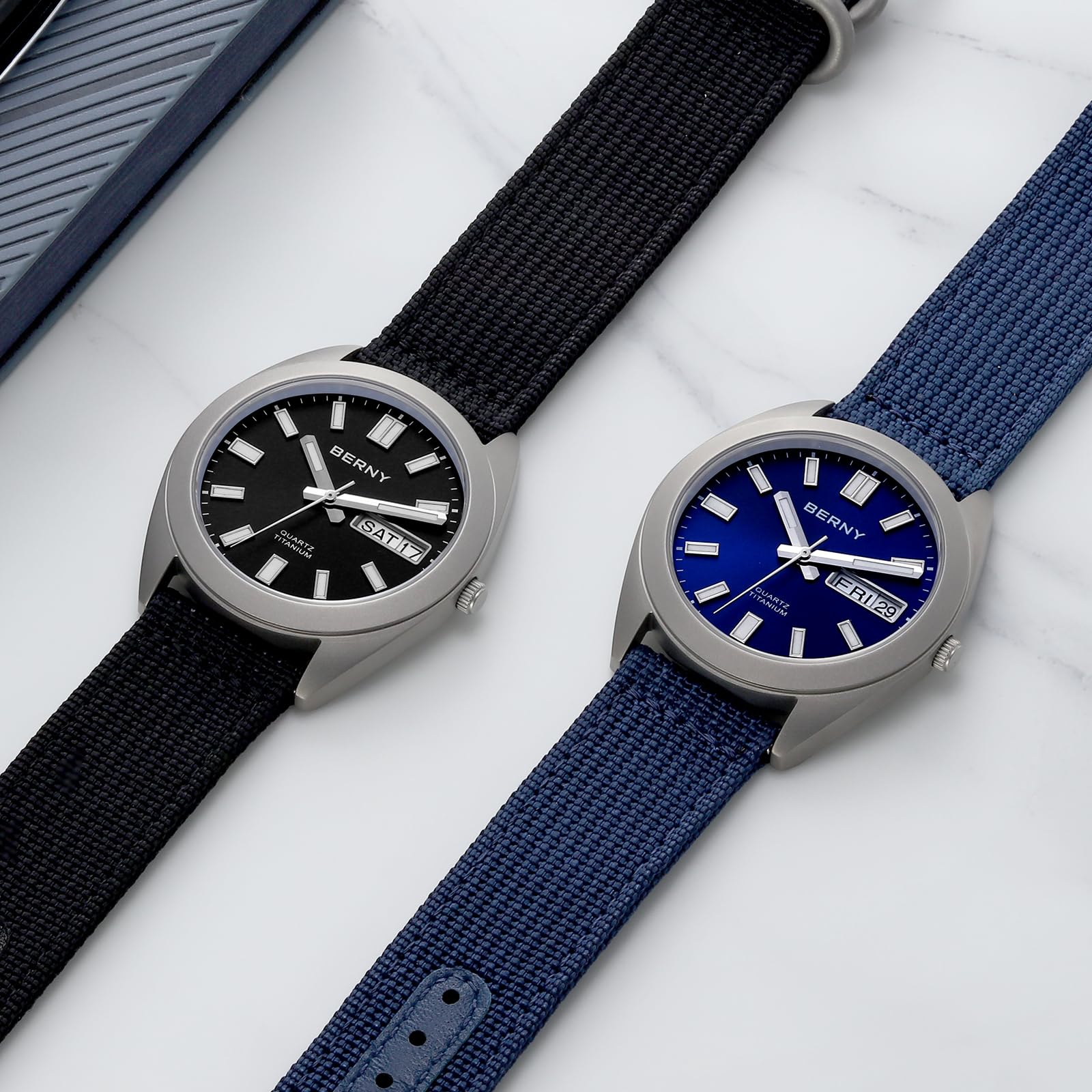 Berny Titanio Quarzo Uomo Blu Nylon 10ATM