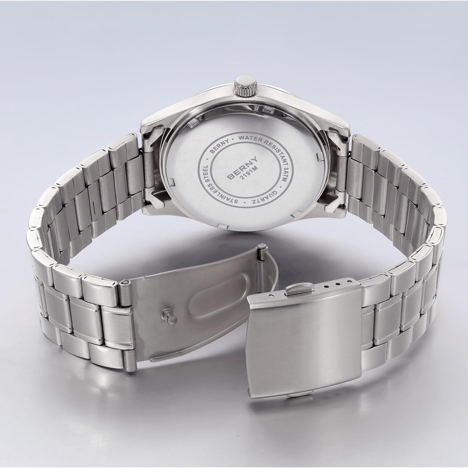 Berny Orologio Uomo Fase Lunare Bianco Acciaio