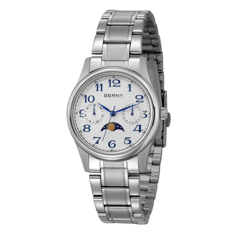 Berny Moon Phase Orologio Donna Bianco Acciaio Fase Lunare