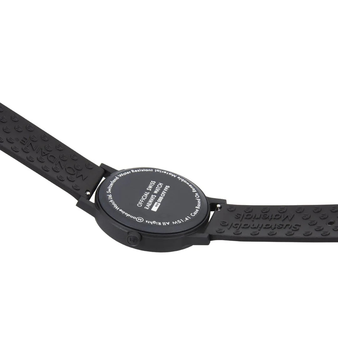 Mondaine Essence 41mm orologio nero gomma naturale