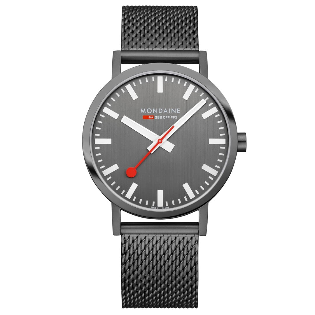 Mondaine Classic Grigio Antracite 40mm orologio maglia milanese