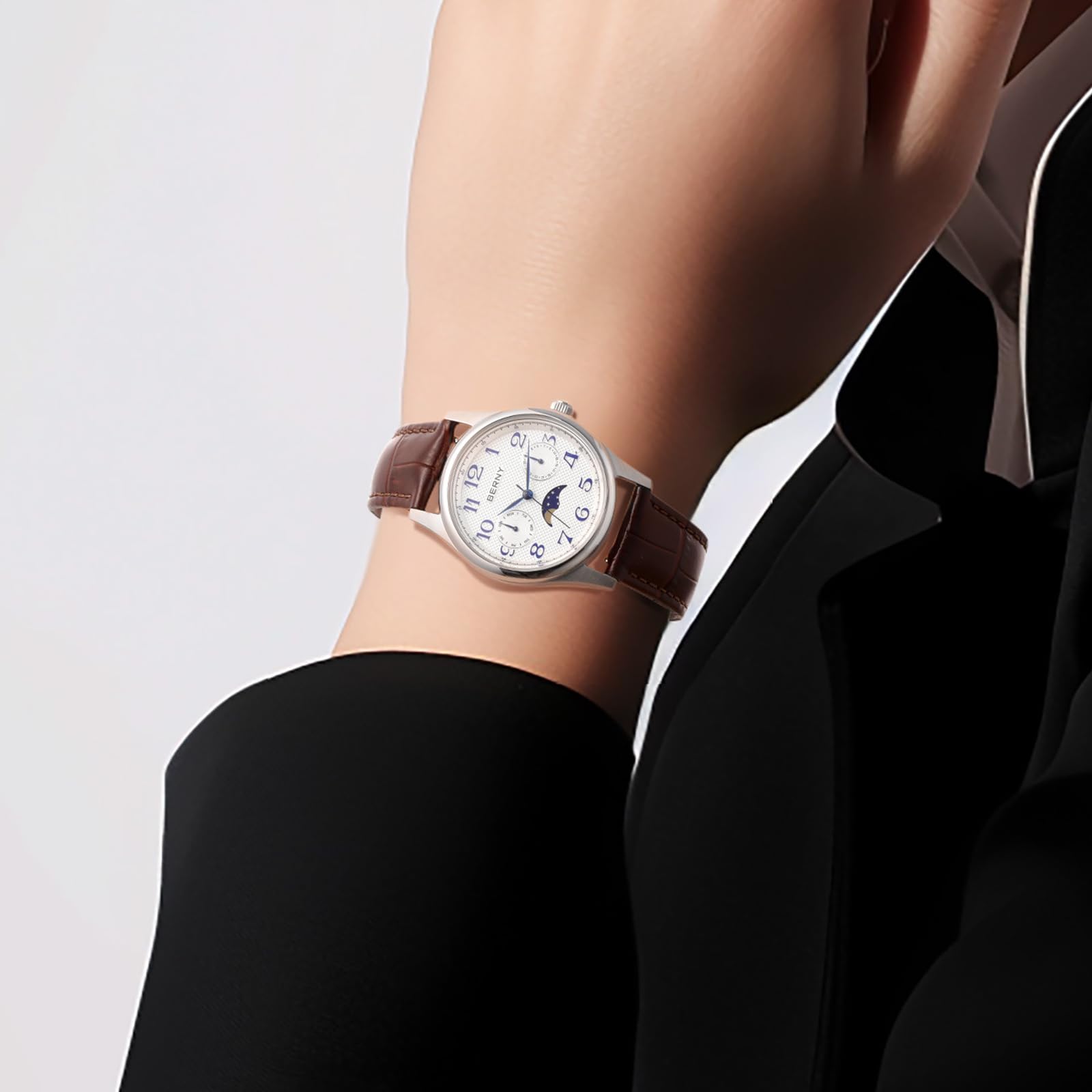 Berny Fasi Lunari Orologio Donna Bianco Pelle Data