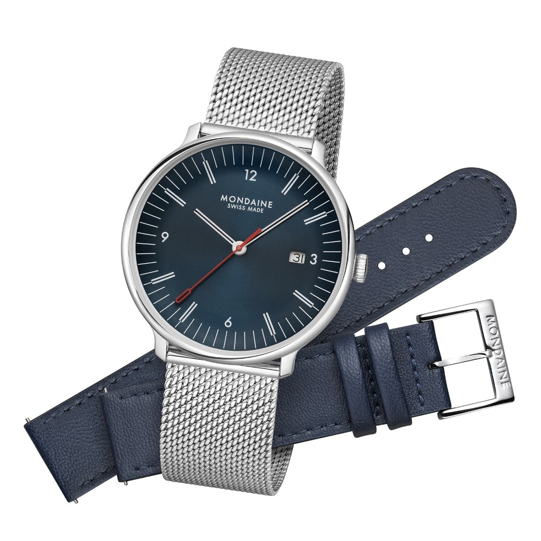 Mondaine Doppio Blu orologio 41 mm 2 cinturini