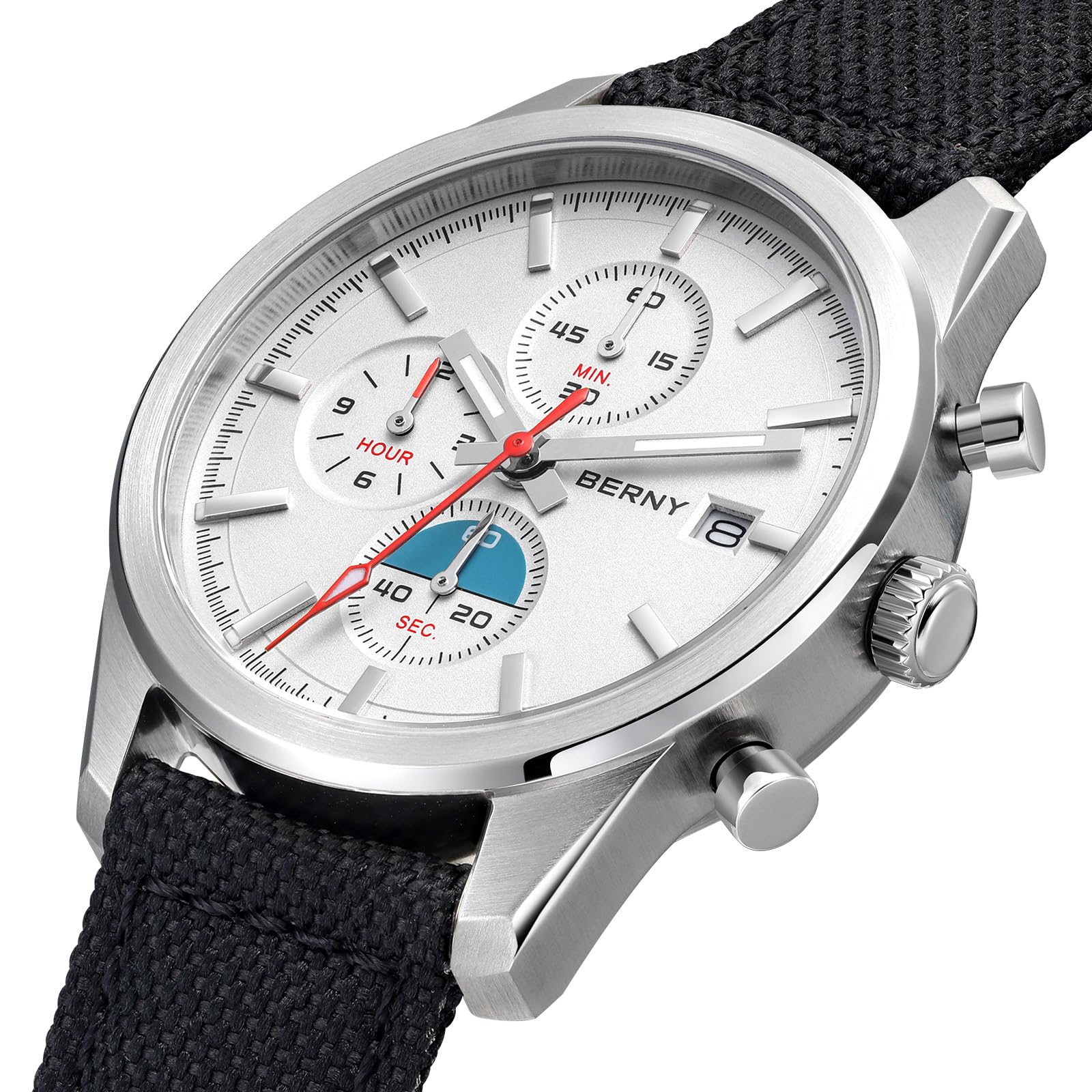 Berny Cronografo Orologio Uomo Bianco-1 50M Impermeabile