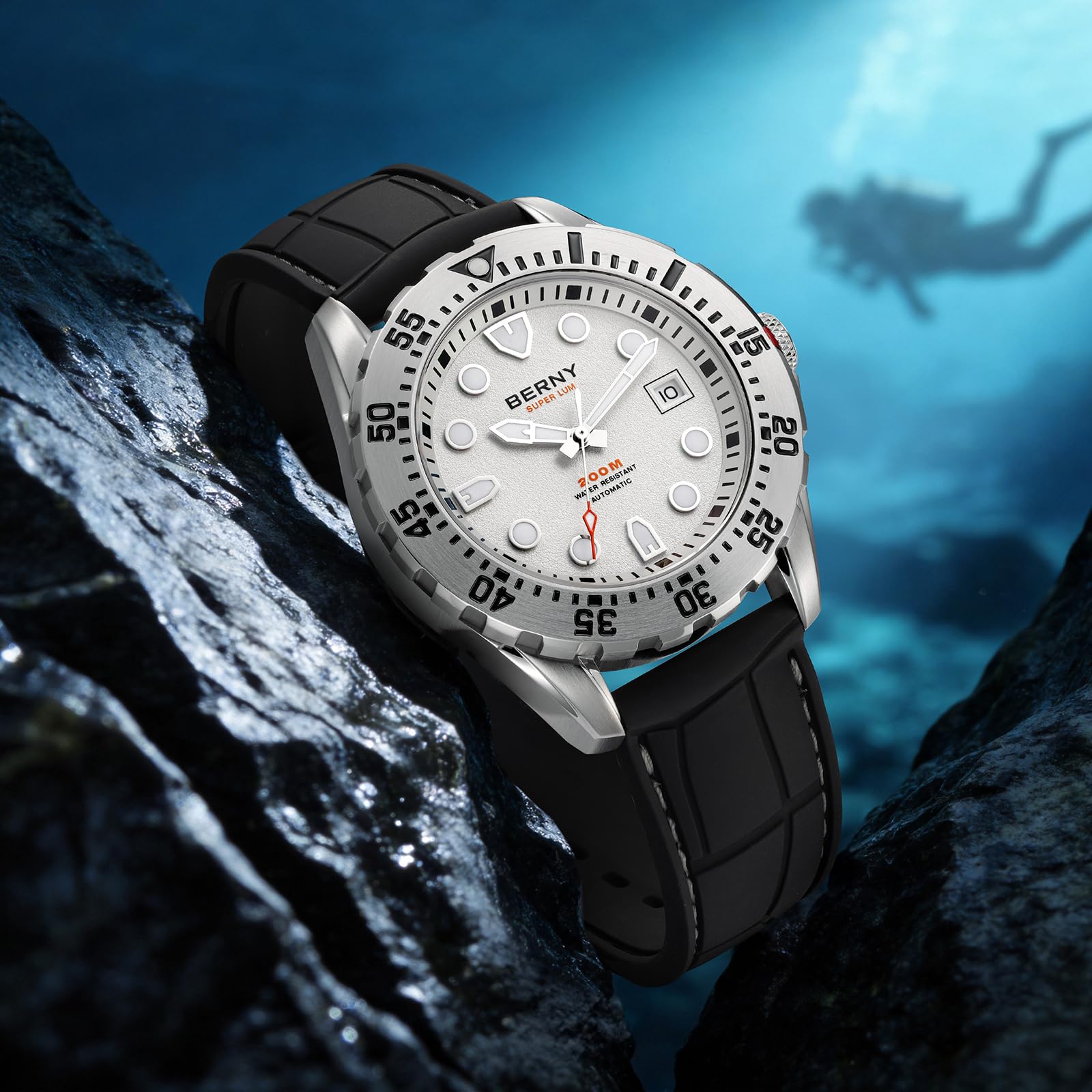 Berny Diver orologio automatico uomo bianco zaffiro 200M