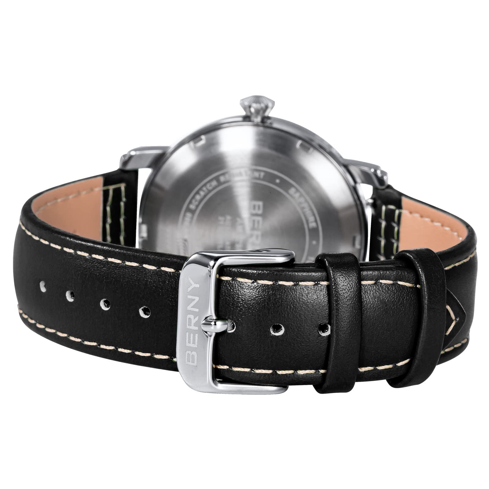 Berny Aviation orologio automatico uomo nero pelle