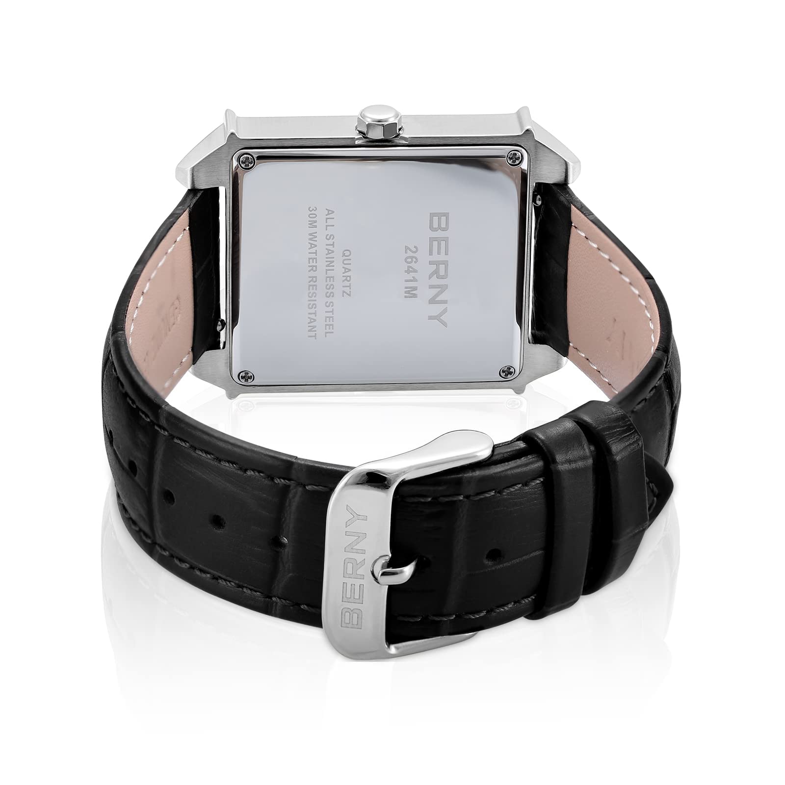 Berny Orologio Uomo Quadrato Quarzo Bianco Pelle