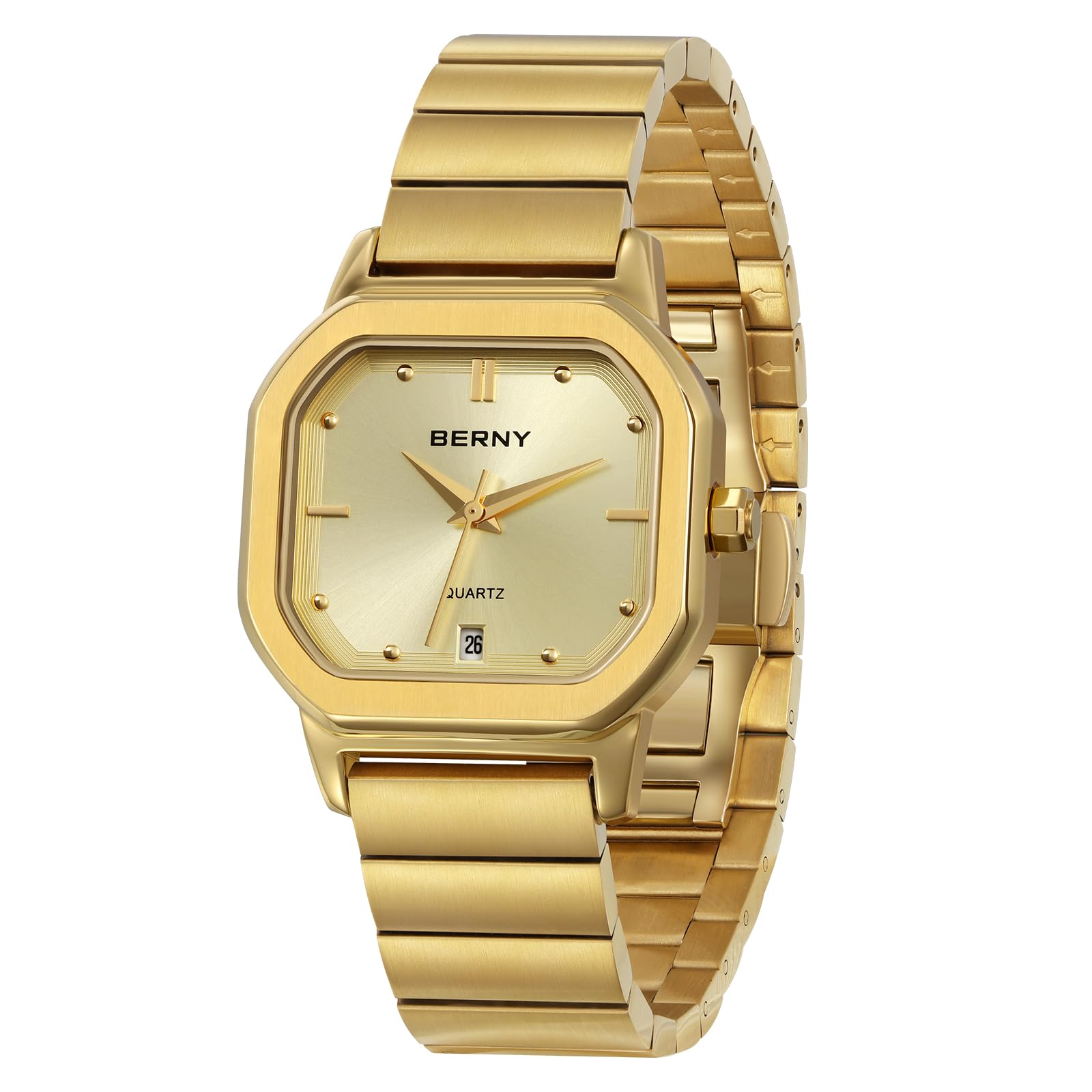 Berny orologio al quarzo quadrato bianco acciaio